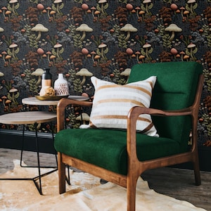 Mushroom Wallpaper - Dark Green Woodland Funky Cottage Core Wallpaper - William Morris, Vintage Nature Wallpaper: The Nell - Quick Ship!