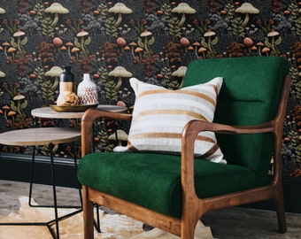 Mushroom Wallpaper - Dark Green Woodland Funky Cottage Core Wallpaper - William Morris, Vintage Nature Wallpaper: The Nell - Quick Ship!