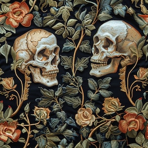 Skull Wallpaper - Dark Funky Wallpaper - William Morris Skull and Nature Design, Dark Academia Wallpaper: The Jaxon - Quick Ship!
