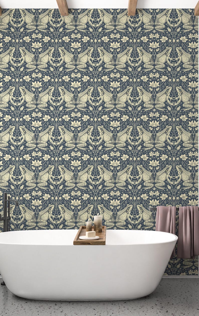 Transform your space with our Frog Wallpaper, seamlessly blending vintage Victorian charm with captivating frog patterns. Immerse yourself in Victorian garden ambiance that our dark frog wallpaper effortlessly creates.