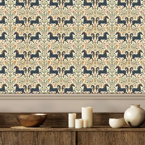 Unicorn Wallpaper - Fantasy Wallpaper with Magic Mythical Creature Design Inspired by William Morris Funky: The Nadia - Quick Ship!