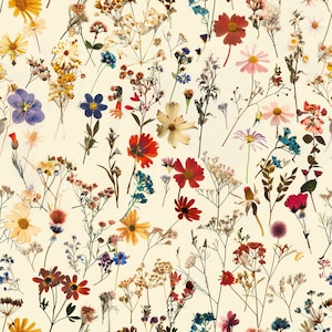 Boho Wildflower Garden Wallpaper, Dried Pressed Wild Flowers Preservation, Botany Art and Country Floral Bouquet - The Rika