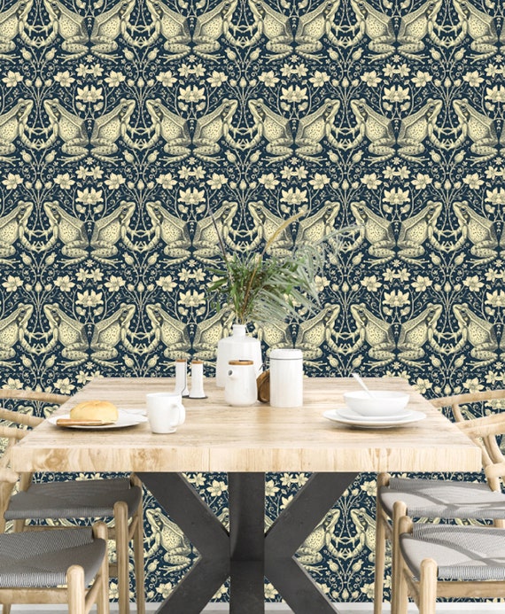 Frog Wallpaper Dark Victorian Goblin Core Toad and Pond Funky, Witchy Moody Vintage Floral Animal Damask: The Croak