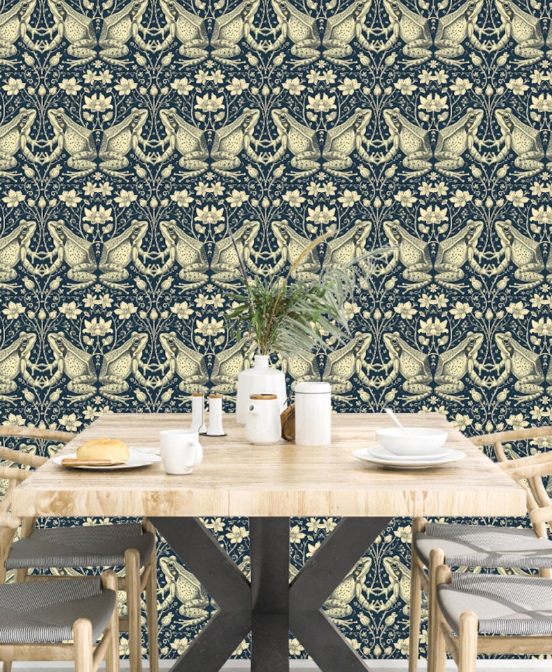 Transform your space with our Frog Wallpaper, seamlessly blending vintage Victorian charm with captivating frog patterns. Immerse yourself in Victorian garden ambiance that our dark frog wallpaper effortlessly creates.