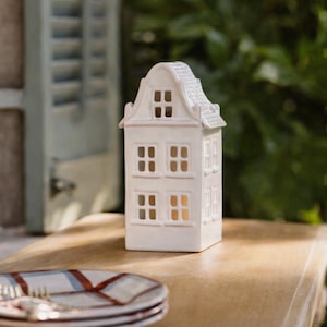 White Ceramic Candle House , Tealight Luminary
