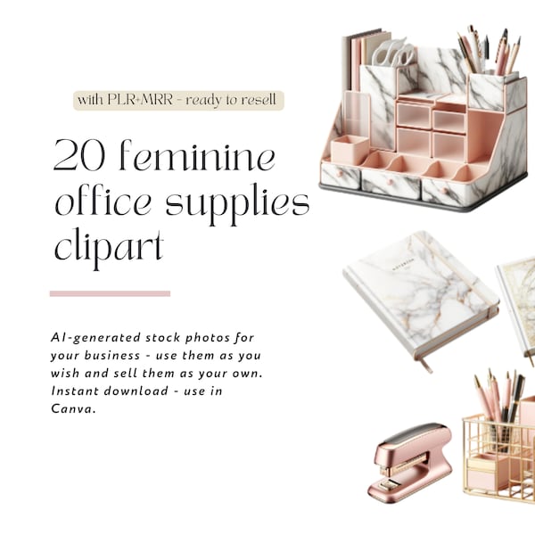 Stock photos feminine office supplies for social media managers I clipart I PNG stock images Ai generated PLR and MRR digital file