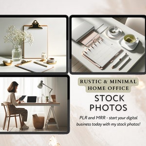 Minimalist / Rustic Faceless Home Office Stock Photos - PLR and MRR Included, Perfect for Social Media, Branding & Blogs and business owners