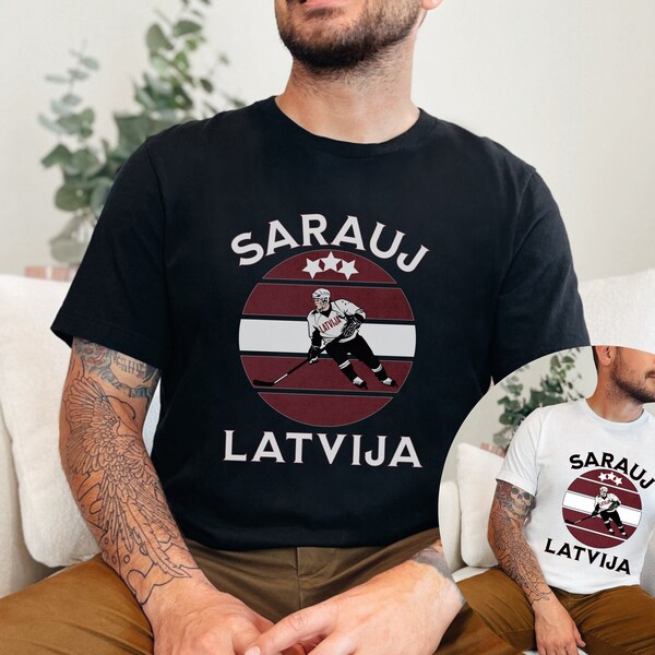 Sarauj Latvija hokeja tkrekls, Latvian hockey fan tshirt, ice hockey shirt, gift for latvian, latvia hockey, latvia gift, Latvia patriot