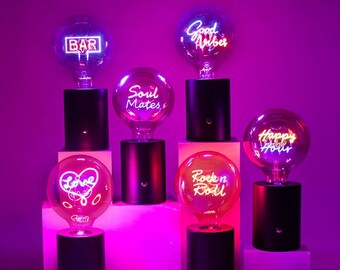 LED Text Lamps Pink and Purple USB Lamps - Soul Mates, Happy Hour, Rock n Roll, Bar, Good Vibes and Love Designs Neon Lights