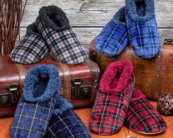 Snoozies! - Mens Super Soft Sherpa Fleece Velour Slippers with Non Slip Sole in Blue, Black, Navy or Red