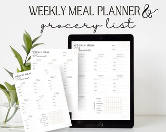 Meal Planner Digital Download | Grocery List Template | Weekly Meal Planner Digital | Digital Meal Planner | Meal and Grocery Template