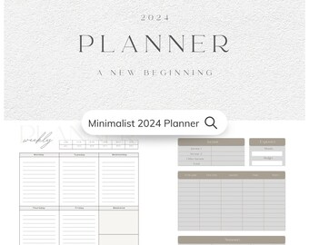 Minimalist 2024 Planner | Print & Fill | Digital Download | 2024 Calendar | Monthly Calendar | Weekly Planner | 2024 Goals