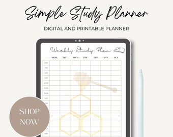 Plan de estudio semanal minimalista / Planificador de estudios / Planificador de estudios semanal imprimible / / Planificador de estudios semanal digital Goodnotes / DESCARGA INSTANTÁNEA