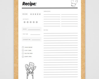 Recipe Card Planner, Recipe Card, Printable Recipe Card, Digital Recipe Card