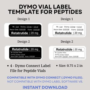 Dymo Peptide Vial Label Template DYMO LabelWriter 450, Editable Retatrutide Dymo Label Stickers, Peptide labels Template  Instant Download