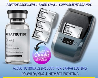 Niimbot Peptide Label Template, Retatrutide Peptide Label, Editable Niimbot Custom Peptide Label, 3ml Peptide Vial Label, Canva Template