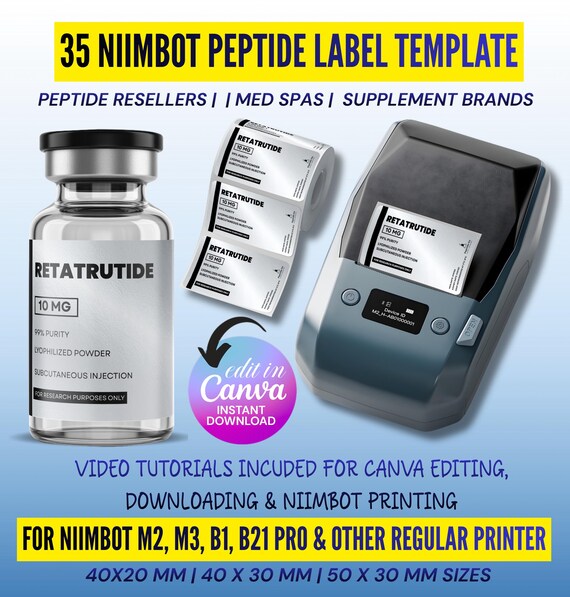 Buy Niimbot Peptide Label Template, Retatrutide Peptide Label, Editable Niimbot Custom Peptide Label, 3ml Peptide Vial Label, Canva Template Online in India