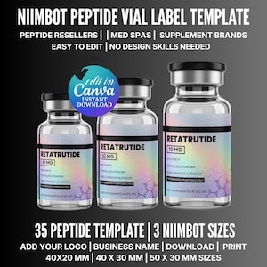 Niimbot Peptide Label Template, Retatrutide Peptide Label, Editable Niimbot Custom Peptide Label, 3ml Peptide Vial Label, Canva Template