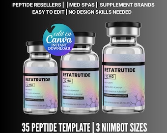 Niimbot Peptide Label Template, Retatrutide Peptide Label, Editable Niimbot M2 Custom Peptide Label, 3ml Peptide Vial Label, Canva Template