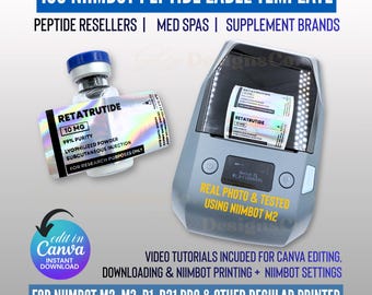 Niimbot Peptide Label Template, Retatrutide Peptide Label, Editable Niimbot Custom Peptide Label, 3ml Peptide Vial Label, Canva Template