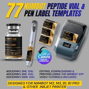 Niimbot Peptide Label Template, Retatrutide Label, Custom Peptide Label Template, 3ml 5ml Vial Labels, Niimbot M2 M3 , Canva Editable