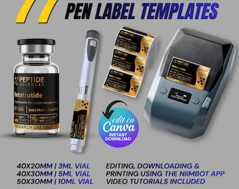 Niimbot Peptide Label Template, Retatrutide Label, Custom Peptide Label Template, 3ml 5ml Vial Labels, Niimbot M2 M3 , Canva Editable