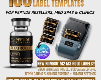 Niimbot Peptide Label Template, Retatrutide Label, Custom Peptide Label Template, 3ml 5ml Vial Labels, Niimbot M2 M3, Black Gold Labels