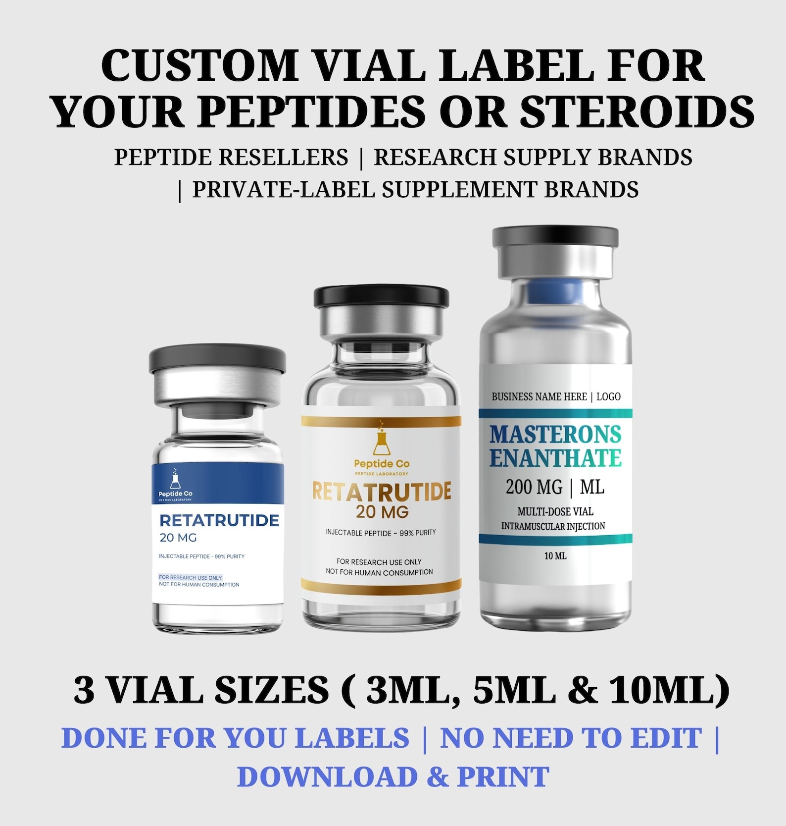 Custom Peptide Label Template, Printable Peptide Label, 3ml 5ml 10ml ...
