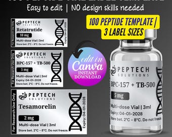 Niimbot Peptide Label Template, Retatrutide Peptide Label, Niimbot M2 Custom Peptide Label, 3ml 10ml Label, Editable Canva Template