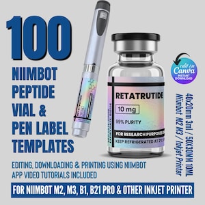 Niimbot Peptide Label Template, Retatrutide Peptide Label, Editable Niimbot Custom Peptide Label, 3ml Peptide Vial Label, Canva Template