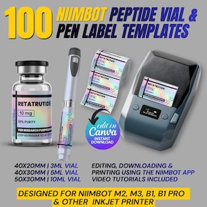 Niimbot Peptide Label Template, Retatrutide Peptide Label, Editable Niimbot Custom Peptide Label, 3ml Peptide Vial Label, Canva Template