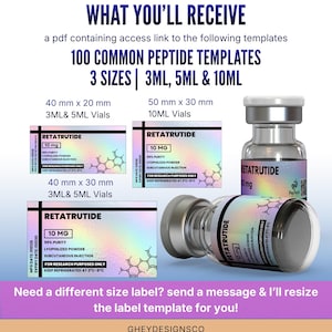 Niimbot Peptide Label Template, Retatrutide Peptide Label, Editable Niimbot Custom Peptide Label, 3ml Peptide Vial Label, Canva Template