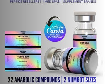 Testosterone Vial Label Template, Anabolic Steroid Label, Editable Custom Steroid Label Template 3ml 5ml 10 ml Vial Label, Canva Template