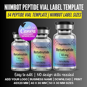 Niimbot Peptide Label Template, Retatrutide Peptide Label, Editable Niimbot Custom Peptide Label, 3ml Peptide Vial Label, Canva Template