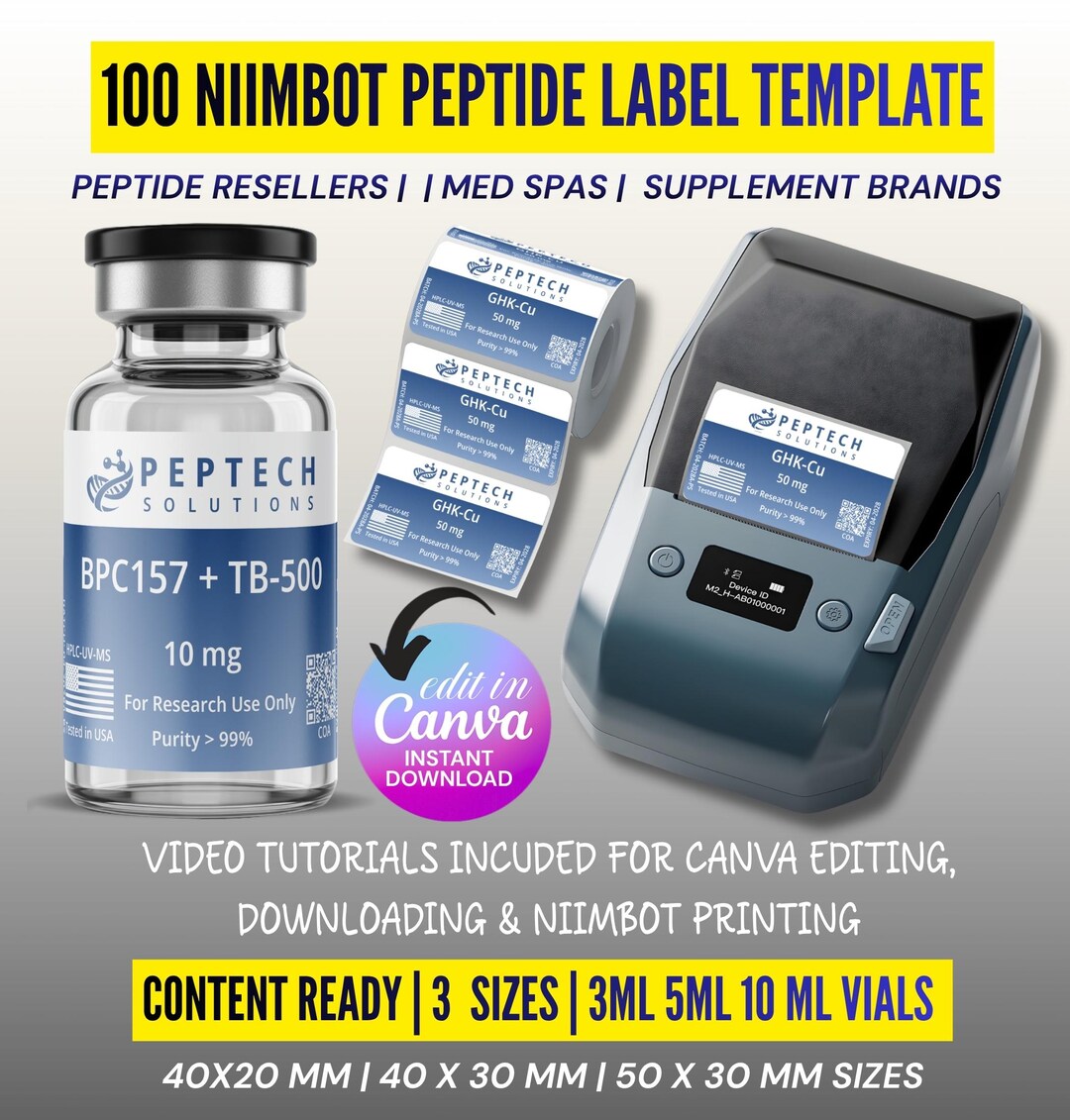 Reta Label Peptide Label Template, Editable Niimbot Peptide Label, Custom Peptide ...