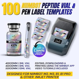 Niimbot Peptide Label Template, Custom Peptide Design, Vial Label Template, 3ml 10 ml Label, Retatrutide Labels, Editable Canva Template