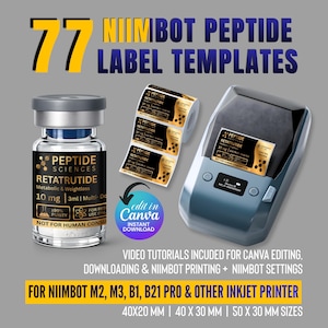 Niimbot Peptide Label Template, Retatrutide Label, Custom Peptide Label Template, 3ml 5ml Vial Labels, Niimbot M2 M3 , Canva Editable