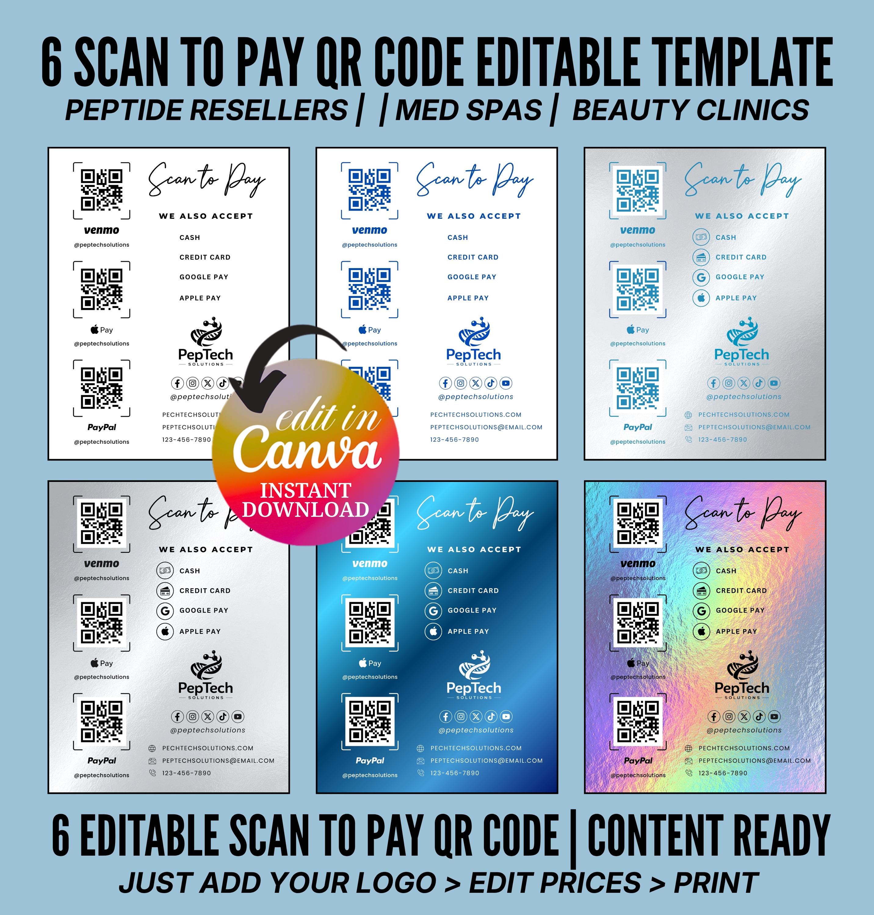 Editable Qr Permit Scan Peptide Scan to Pay QR Code Template, QR Code Sign, Payment Sign ...