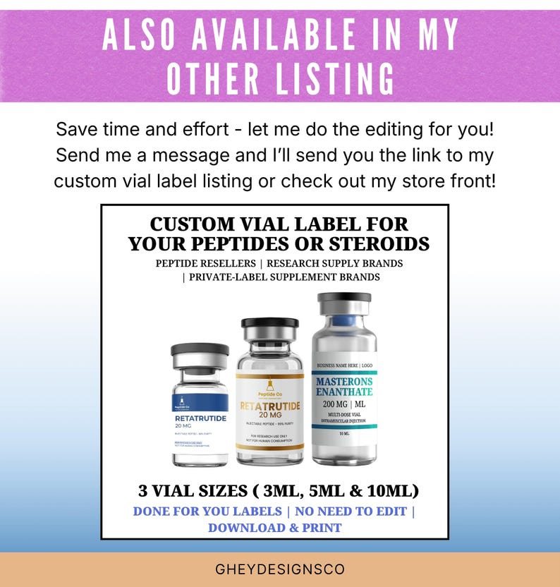 Niimbot Peptide Label Template, Retatrutide Peptide Label, Editable Niimbot Custom Peptide Label, 3ml Peptide Vial Label, Canva Template