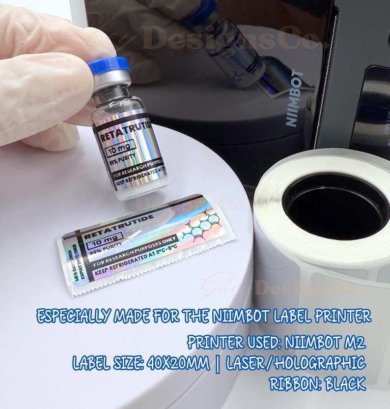 Niimbot Peptide Label Template, Retatrutide Peptide Label, Editable Niimbot Custom Peptide Label, 3ml Peptide Vial Label, Canva Template