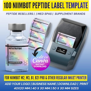 Niimbot Peptide Label Template, Retatrutide Peptide Label, Editable Niimbot Custom Peptide Label, 3ml Peptide Vial Label, Canva Template