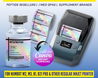 Niimbot Peptide Label Template, Retatrutide Peptide Label, Editable Niimbot Custom Peptide Label, 3ml Peptide Vial Label, Canva Template