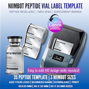 Niimbot-peptidelabelsjabloon, retatrutide-peptidelabel, bewerkbaar Niimbot aangepast peptidelabel, 3 ml peptideflaconlabel, canvassjabloon