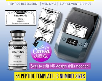 Niimbot Peptide Label Template, Retatrutide Peptide Label, Editable Niimbot Custom Peptide Label, 3ml Peptide Vial Label, Canva Template