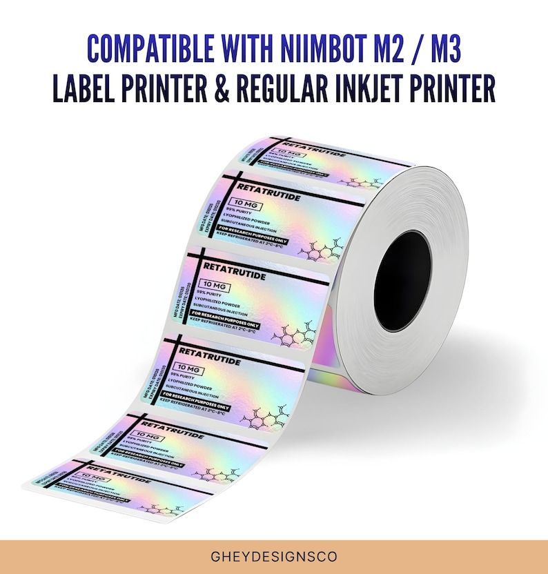 Niimbot Peptide Label Template, Retatrutide Peptide Label, Editable Niimbot Custom Peptide Label, 3ml Peptide Vial Label, Canva Template