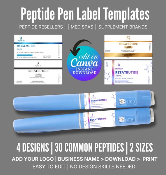 Peptide Pen Label Template Canva Editable, Reusable Injection Pen Label, Retatrutide Pen Label, Insulin Pen Injection, Instant Download - Etsy Peptide Pen Label Template Canva Editable, Reusable Injection Pen Label, Retatrutide Pen Label, Insulin Pen Injection, Instant Download - Etsy