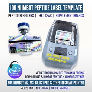 Niimbot-peptidelabelsjabloon, retatrutide-peptidelabel, QR-code bewerkbaar Niimbot M2 aangepast peptidelabel, 3 ml flaconlabel, canvassjabloon