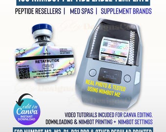 Niimbot Peptide Label Template, Retatrutide Peptide Label, QR Code Editable Niimbot M2 Custom Peptide Label, 3ml Vial Label, Canva Template
