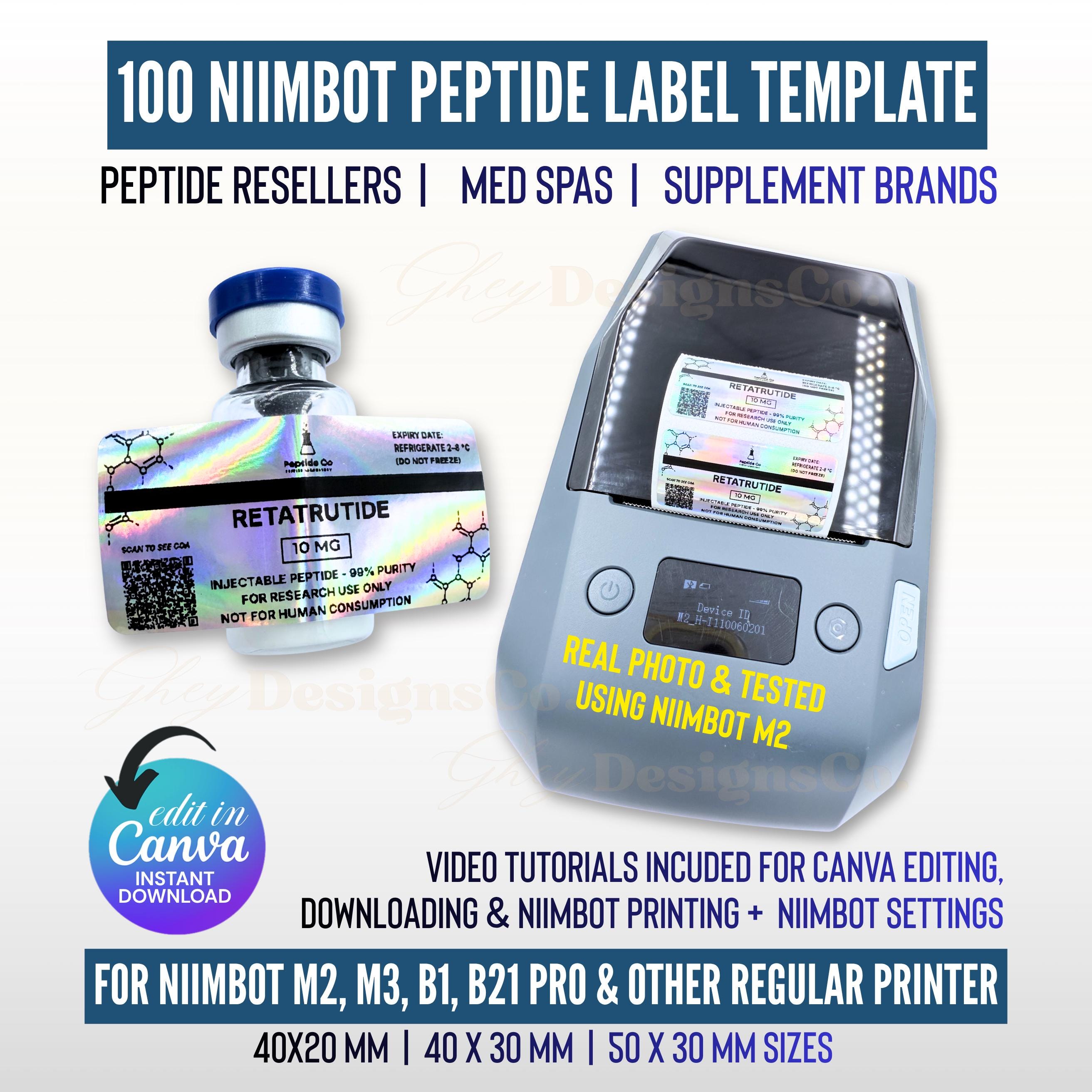 Niimbot Peptide Label Template, Retatrutide Peptide Label, QR Code Editable Niimbot M2 Custom Peptide Label, 3ml Vial Label, Canva Template