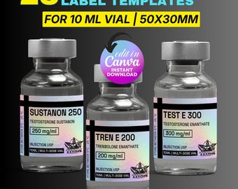 Testosterone Labels Template, Anabolic Steroid Label Template, Custom Steroid Label Template, 10 ml Steroid Vial Label Canva Template